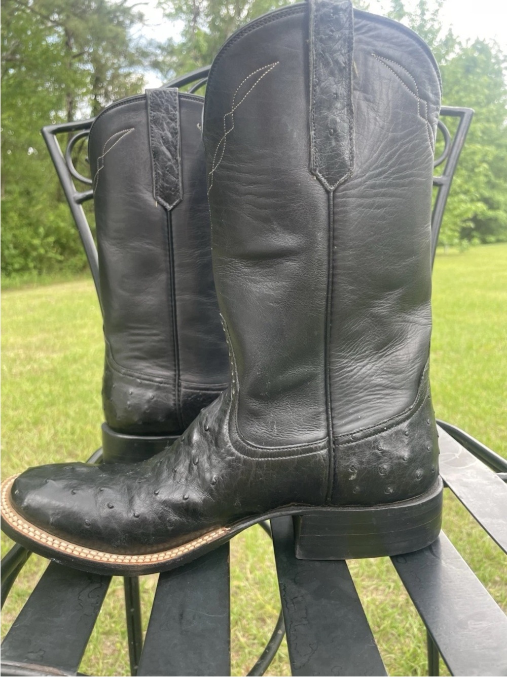 Vintage Rios Of Mercedes + HARRIS Women's Size 6.5 black Quill Ostrich Leather